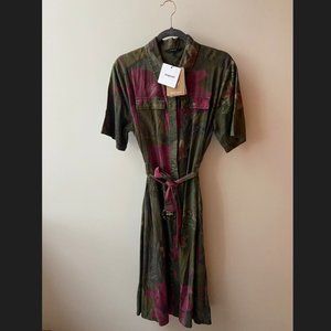Desigual. Tropical Print Button Up Midi Belted Dress